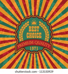 Vintage label on grunge background with colored rays