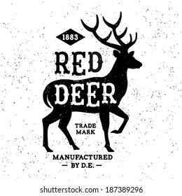 Vintage Label Red Deer ( T-Shirt Print )