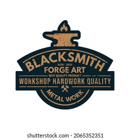 Vintage Label Retro Blacksmith Anvil. Metalworks. Forge Art. Handwork. Business Badge Vector Logo illustration