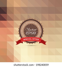 Vintage label with ribbon on geometric background