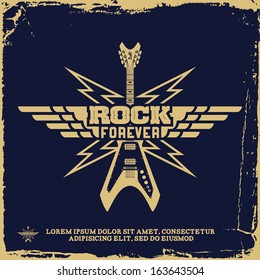 vintage label with rock forever and guitar(T-Shirt Print)