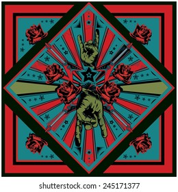 vintage label with rock and guitar