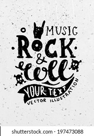 Vintage Label, Rock and Roll Style. Typography Elements. Concrete Background Texture.