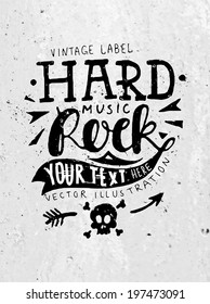 Vintage Label, Rock And Roll Style. Typography Elements. Concrete Background Texture.