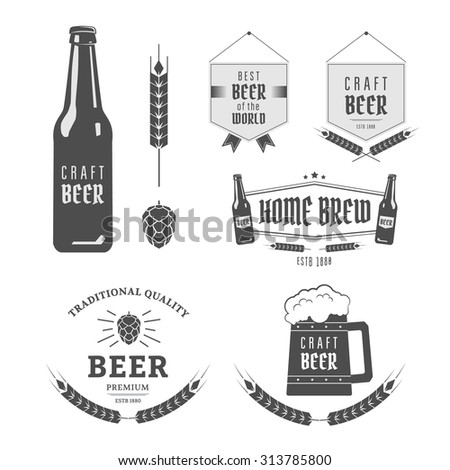 Vintage label set craft beer. Brewery emblems and design elements