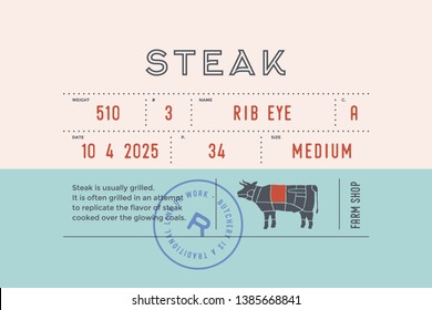 Vintage Label. Set of graphic modern vintage label for brand, logo, sticker. Meat theme. Retro design label, tag or card, monochrome classic old school style with typographic. Vector Illustration