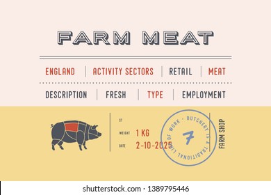 Vintage Label. Set of graphic modern vintage label for brand, logo, sticker. Meat theme. Retro design label, tag or card, monochrome classic old school style with typographic. Vector Illustration