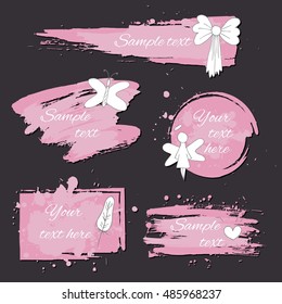 Vintage label set, Hand-drawn doodles and design elements, Ornate frames, banners ribbons isolated in pastel color. Romantic of labels