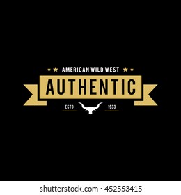 Vintage label with silhouette of bull head. Texas Wild West Theme. Vector illustration