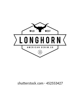 Vintage label with silhouette of bull head. Texas Wild West Theme. Vector illustration