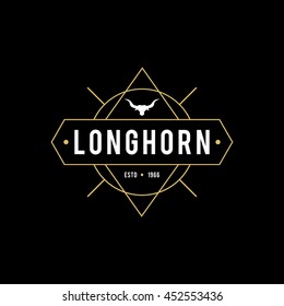 Vintage label with silhouette of bull head. Texas Wild West Theme. Vector illustration