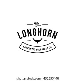 Vintage label with silhouette of bull head. Texas Wild West Theme. Vector illustration