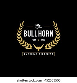 Vintage label with silhouette of bull head. Texas Wild West Theme. Vector illustration