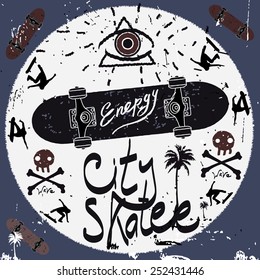 Vintage Label, skateboard style. Typography vector Elements. City skater poster.