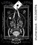 Vintage label. Skull dagger knife 