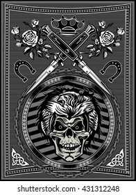 Vintage label. Skull dagger knife 