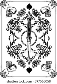 Vintage label. Skull dagger knife 