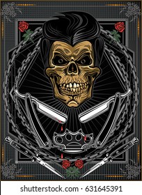 Vintage label. Skull dagger knife 