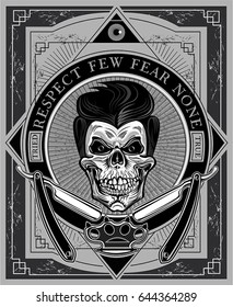 Vintage label. Skull dagger knife 