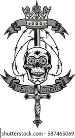 Vintage label. Skull and knife