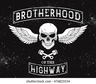 Vintage label of skull with wings .Grunge style.Print design