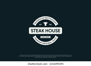 Vintage label steak house logo vector.