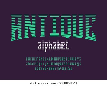 Vintage label style alphabet design with uppercase, lowercase, numbers and symbols