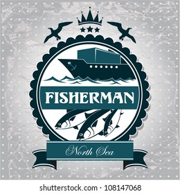 vintage label is a symbol of Fisheries