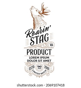 Vintage Label Template with Stag Head Illustration