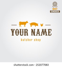 Vintage label templates and logo of butchery or meat shop
