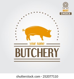 Vintage label templates and logo of butchery or meat shop