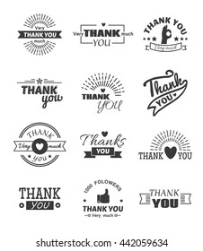 Vintage label with thank you text vector set