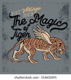 Vintage label with tiger.Grunge effect.Typography vector design for t-shirts.Vector illustration 