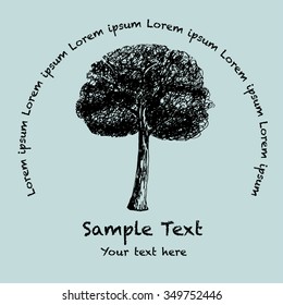 Vintage label with tree scribble/tree in a graphic style/vector tree/vector tree in a doodle style/tree in a doodle style