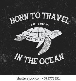 Vintage label with turtle.Vintage style.Typography design for t-shirts 