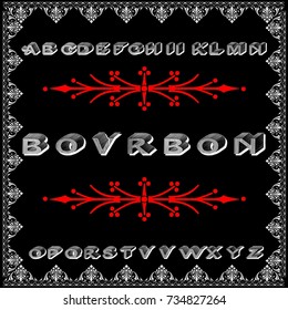 Vintage label typeface named Bourbon. Handcrafted ABC vector font 