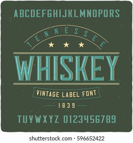 Vintage label typeface named "Tennessee Whiskey". Good handcrafted font for any label design.