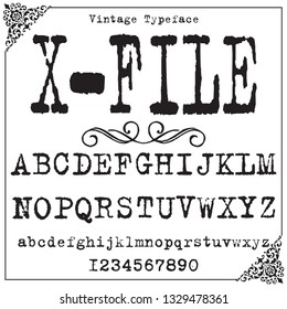 Vintage label typeface named X-File.Font. Typeface. Script. Old style - vintage script font. Vector typeface for labels and any type designs - stock vector