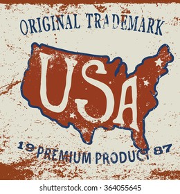 Vintage label of  the USA map.Grunge effect