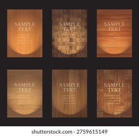 Vintage label wallpaper and picture frames with a wood-grain background and space for text.