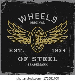 Vintage Label With Wheel And Wings(T-Shirt Print)