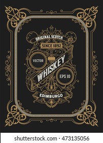 Vintage label for whiskey. You can apply this design for another products too. Vector illustration