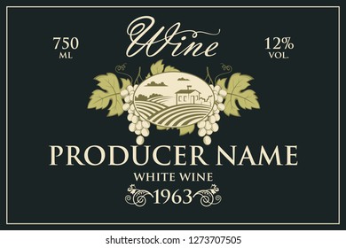 vintage label for wine bottles with grapes
