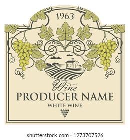 vintage label for wine bottles with grapes