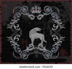 Vintage label with wolf and crown. Vector illustration.