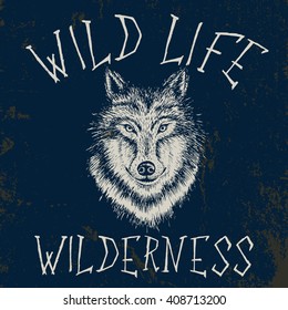 Vintage label with wolf .Typography design for t-shirts 