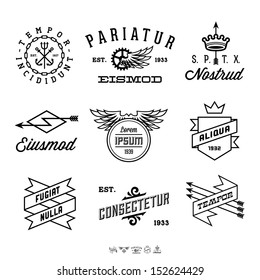 vintage labels with anchor, crown, arrow, wing