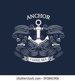 Vintage labels with anchor. Sea vector illustration for t-shirt design. Retro illustration for design bags. Background for banners, cards, invitations. Template for design in marine style. 