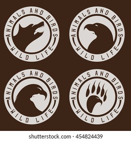 vintage labels with animals and birds negative space concept