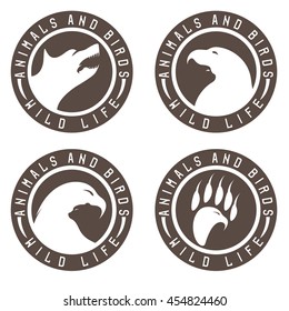 vintage labels with animals and birds negative space concept